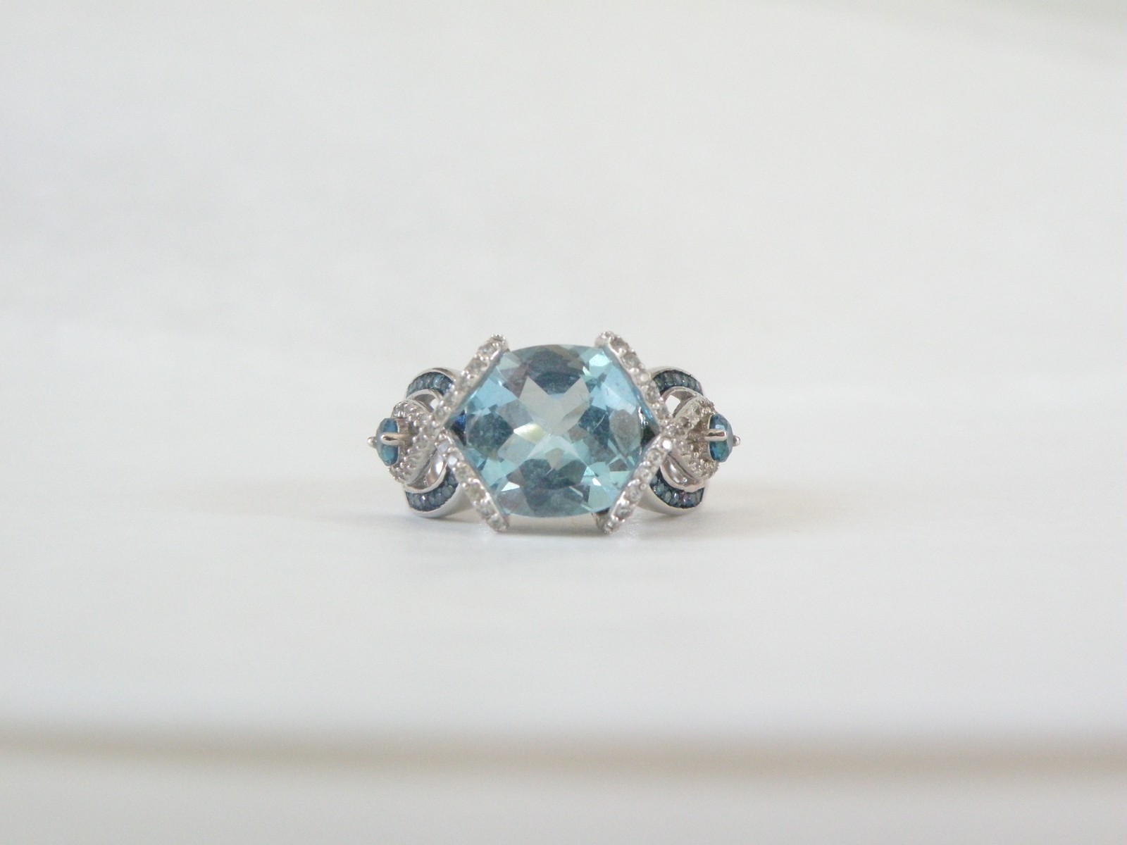 Vintage Style Sterling Silver 925 Natural Heated Blue Topaz Diamond Ring Size 6