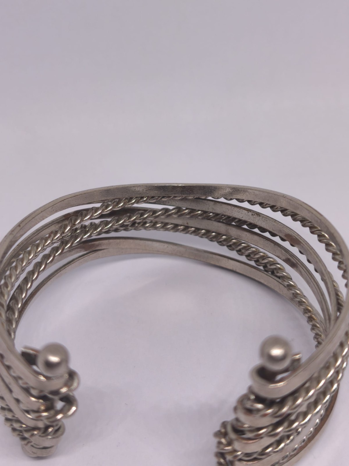 Vintage Silver Tone Multi Strand Cuff Bracelet Twisted Rope Open Bangle Boho