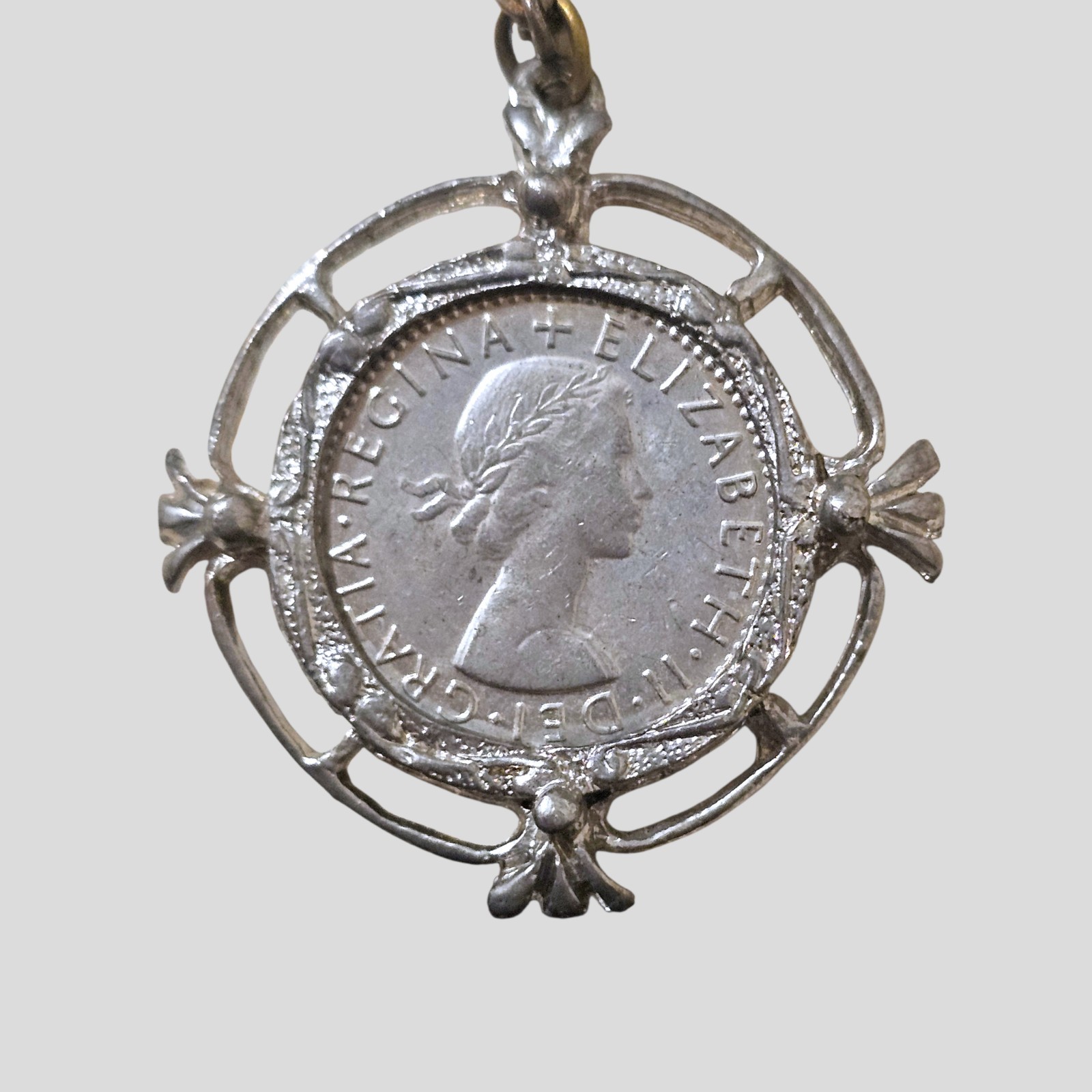 Vintage Sixpence Coin Pendant Necklace 1976 Five Cents Queen Elizabeth II