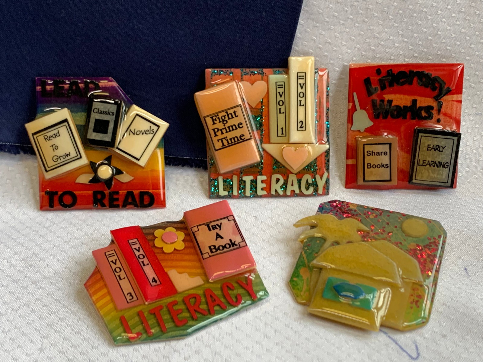 Vtg Book Pins by Lucinda Brooch Lot House Artisan Safety Lock Clasps