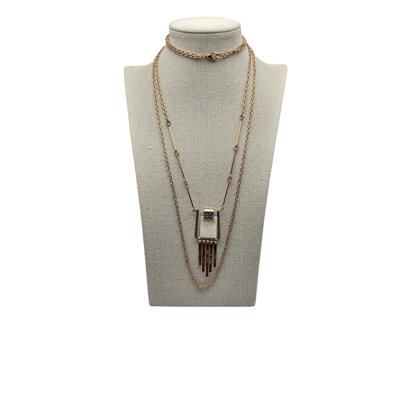 Fringe Layered Multi-Strand Geometric Pendant Vintage Necklace