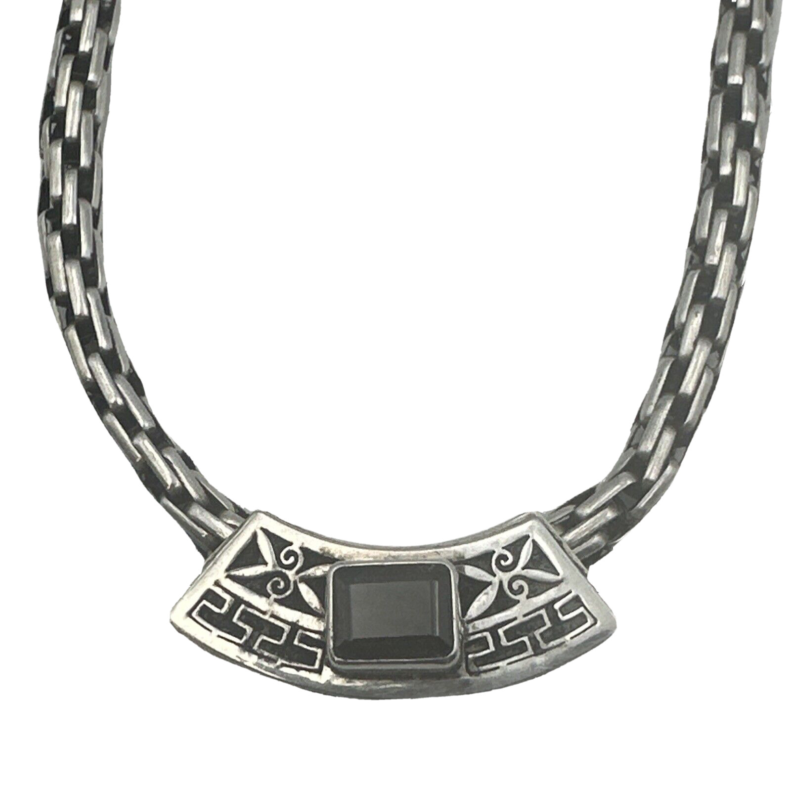 Sterling Necklace 15″ Box Chain Choker Sliding Garnet Silver Pendant 44g Artisan