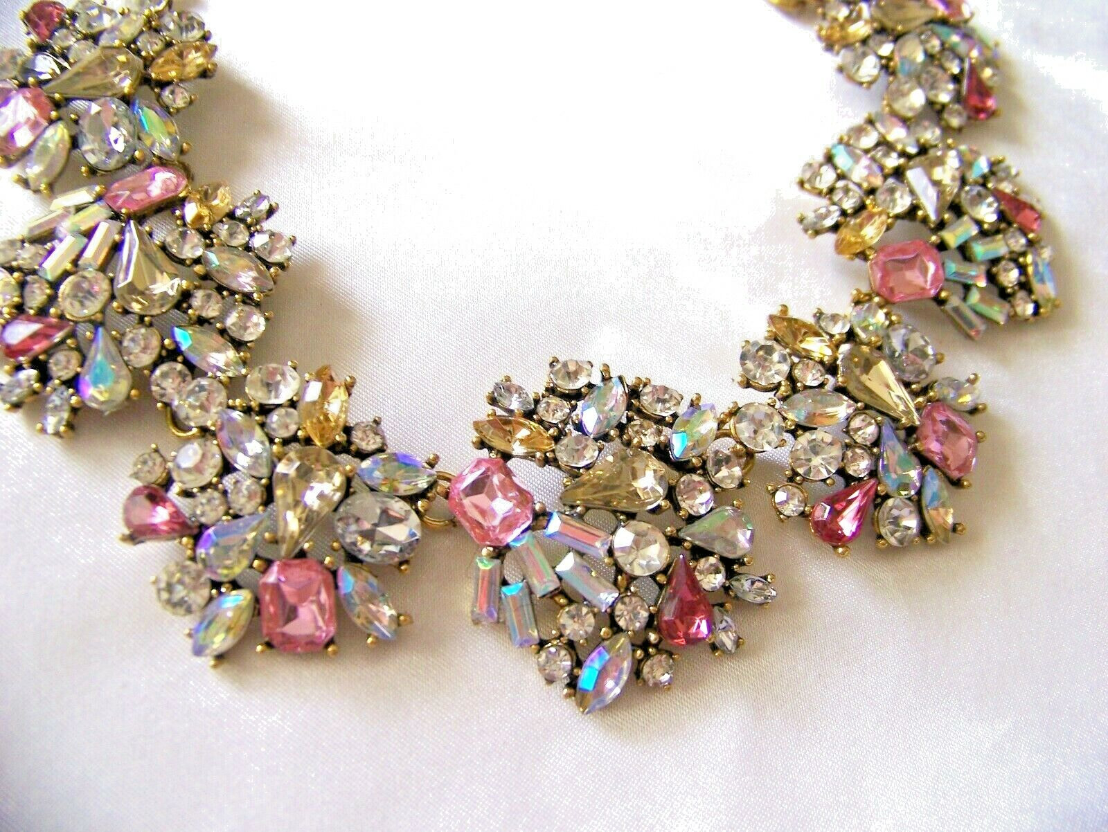 Vintage Style Pastel Multi Color Rhinestone and Glass Necklace