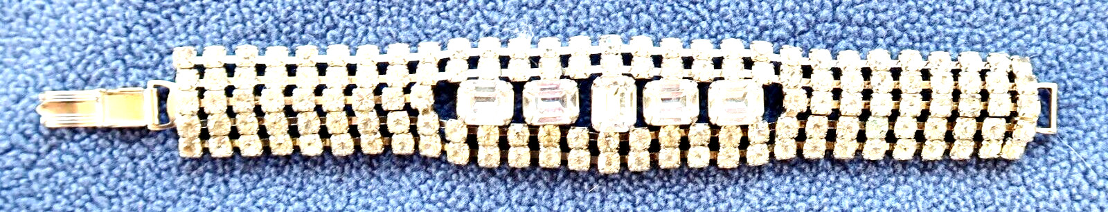 Vintage ART DECO Clear RHINESTONE BRACELET – Geometric, Small & Large Stones