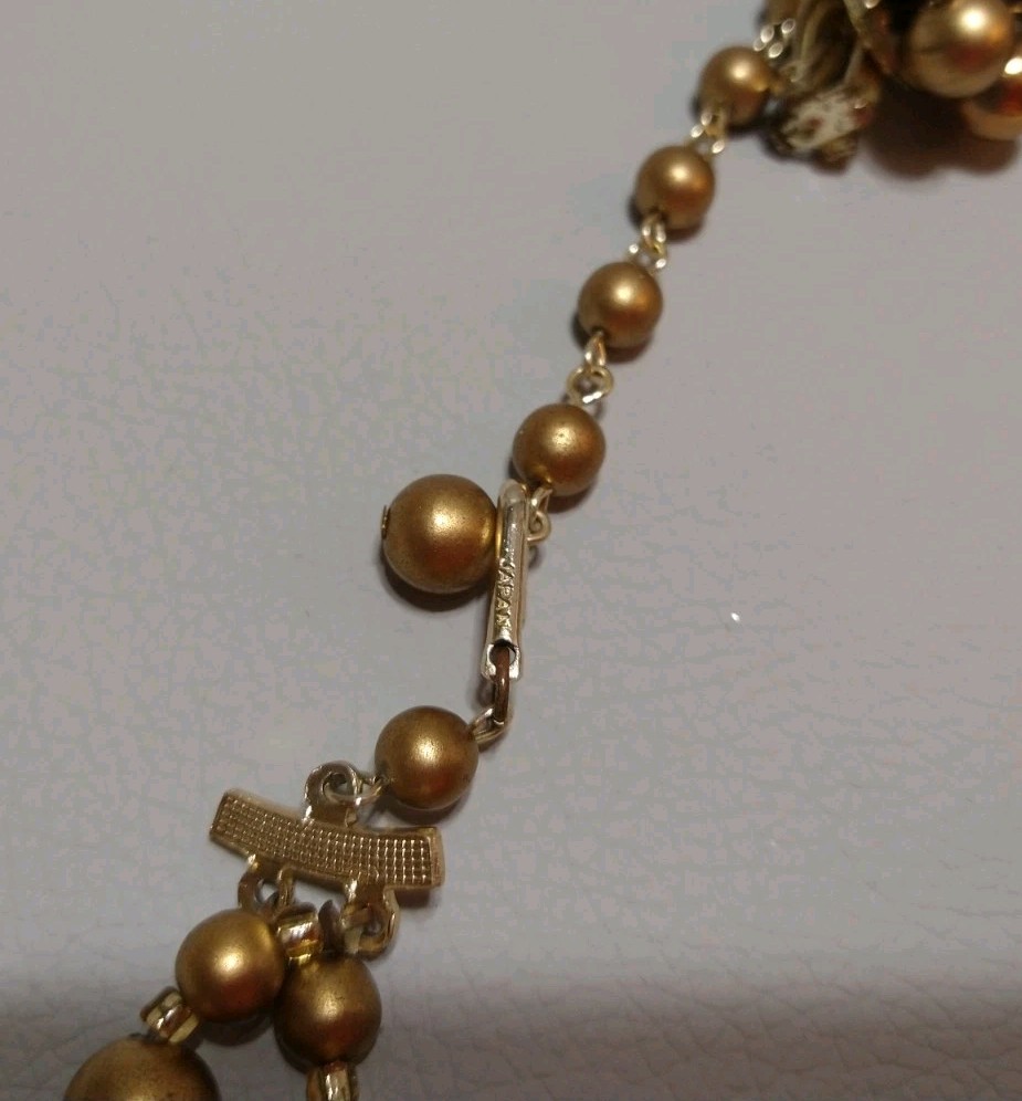 Vintage 1950’s Necklace And Clip On Earrings Blue Green Gold Colored Beads