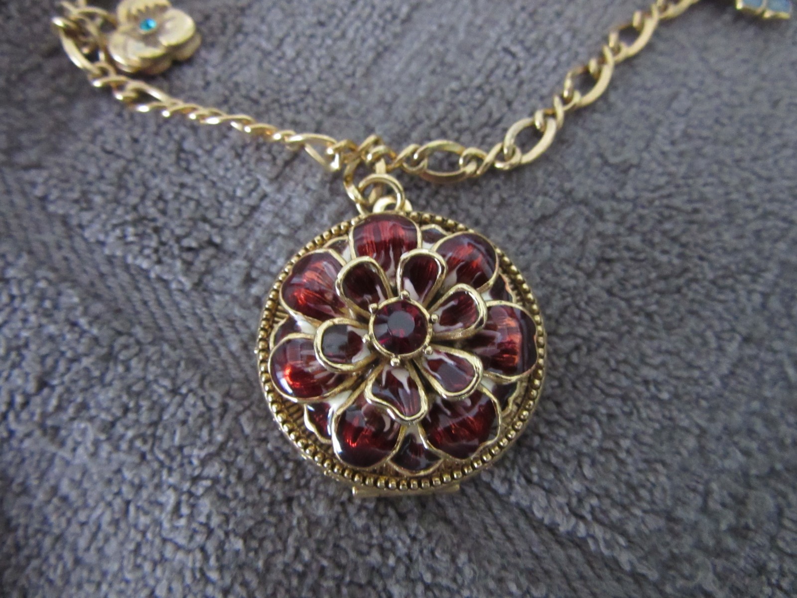 VTG Joan Rivers Victorian Language of Flowers Pansy Charm Locket Necklace EUC