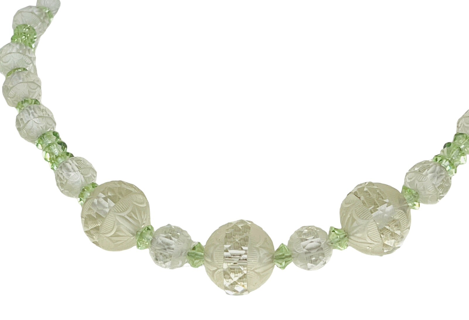 Antique Art Deco Circa 1920 Graduated Faceted Cut Czech Glass Bead Necklace 15”