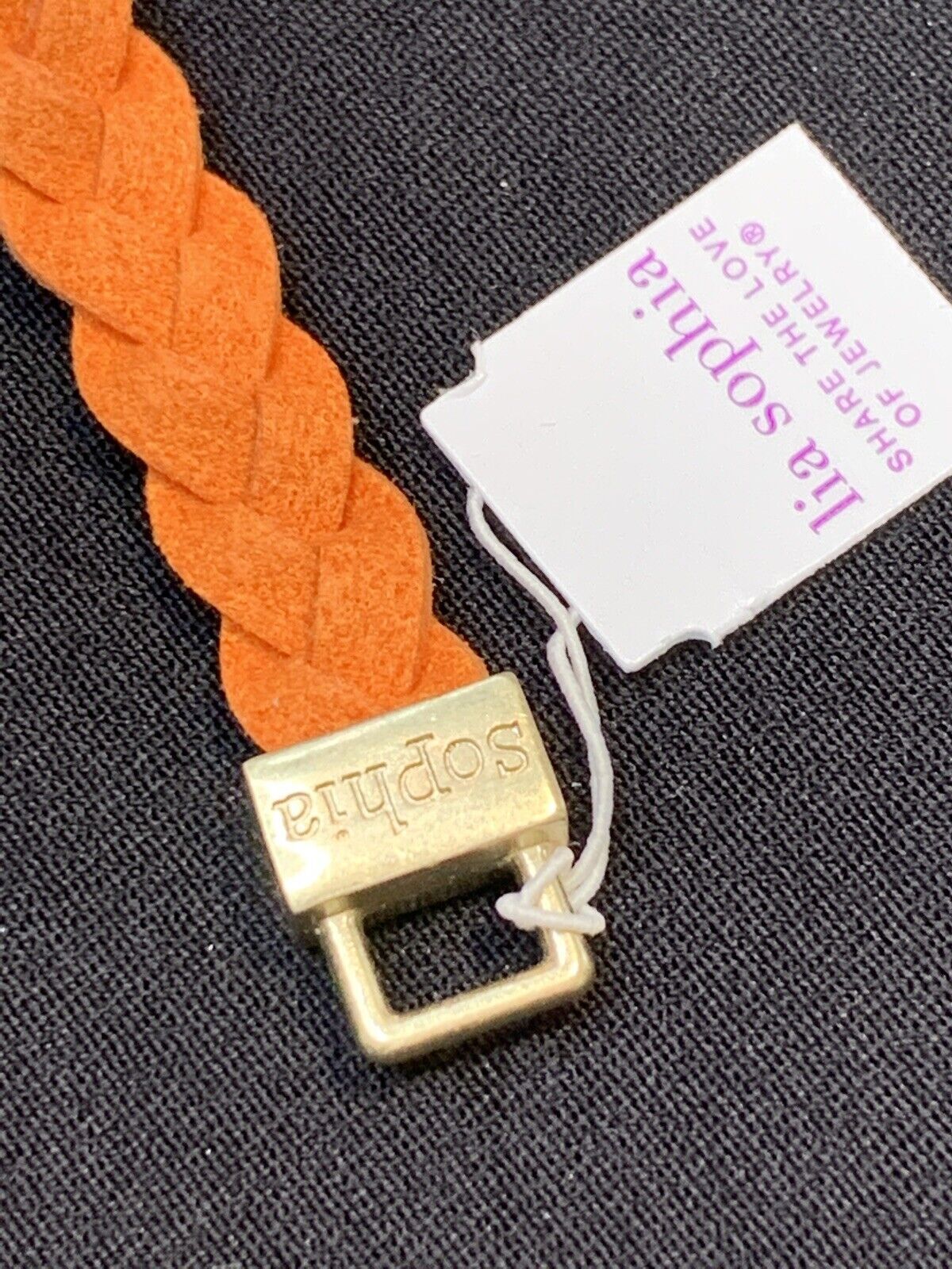Lia Sophia New W/ Tags Orange Boho Leather Glass Rhinestone Bracelet 7 3/4”