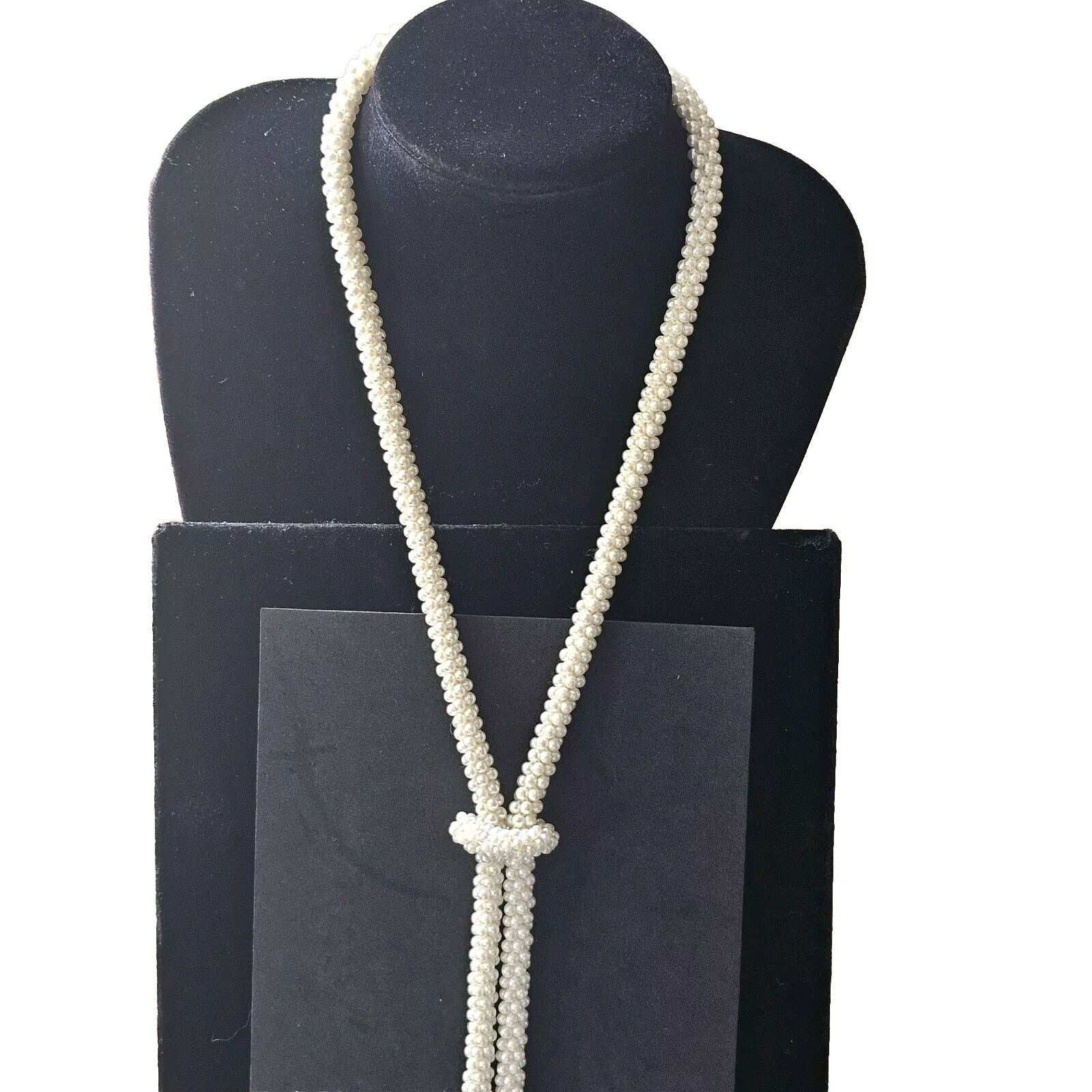 Vtg Beaded Flapper Lariat Necklace Rope Tassels Art Deco Style 2 Adj Rings