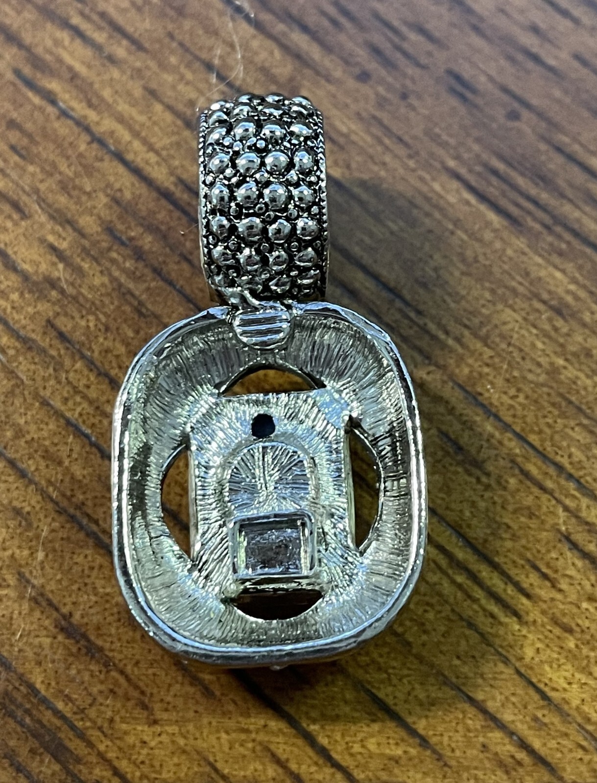 Emerald Cut Blue/Purple Glass Stone Pendant, Two Tone Metal, Elegant EUC