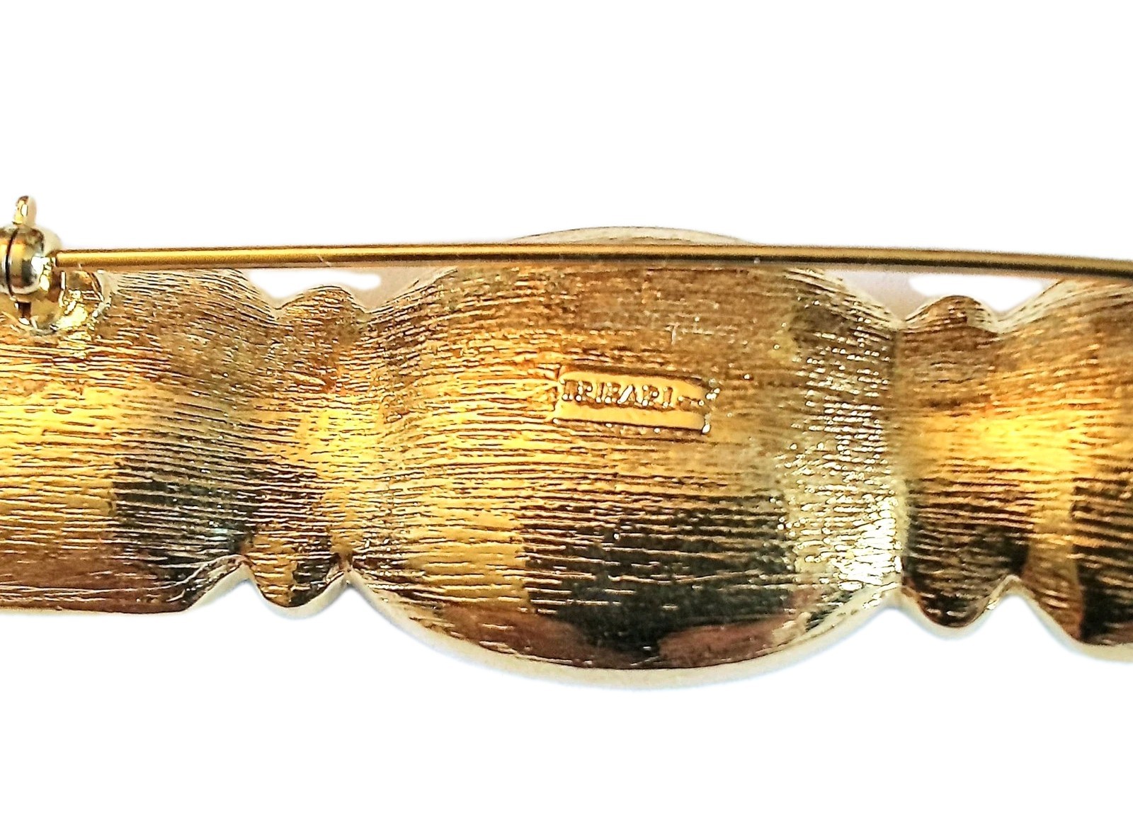 Trifari Gold Tone Blue And Purple Bar Brooch Vintage