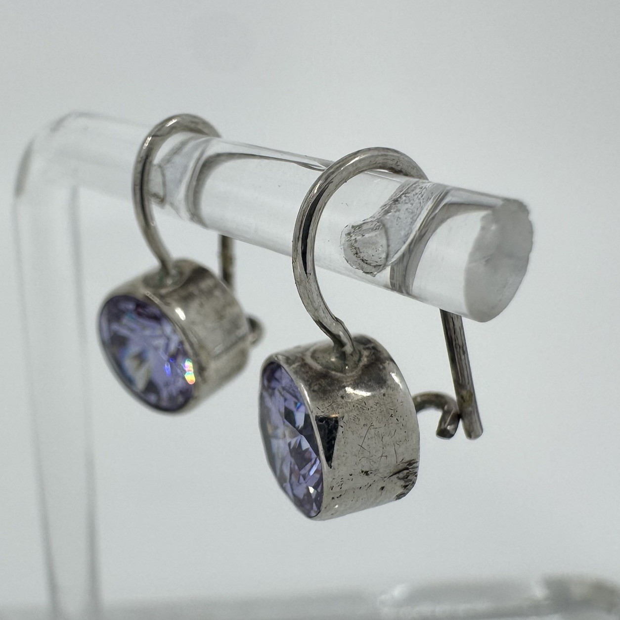 Vintage Artisan Karibau Round Bezel Set Purple Iolite Drop Earrings