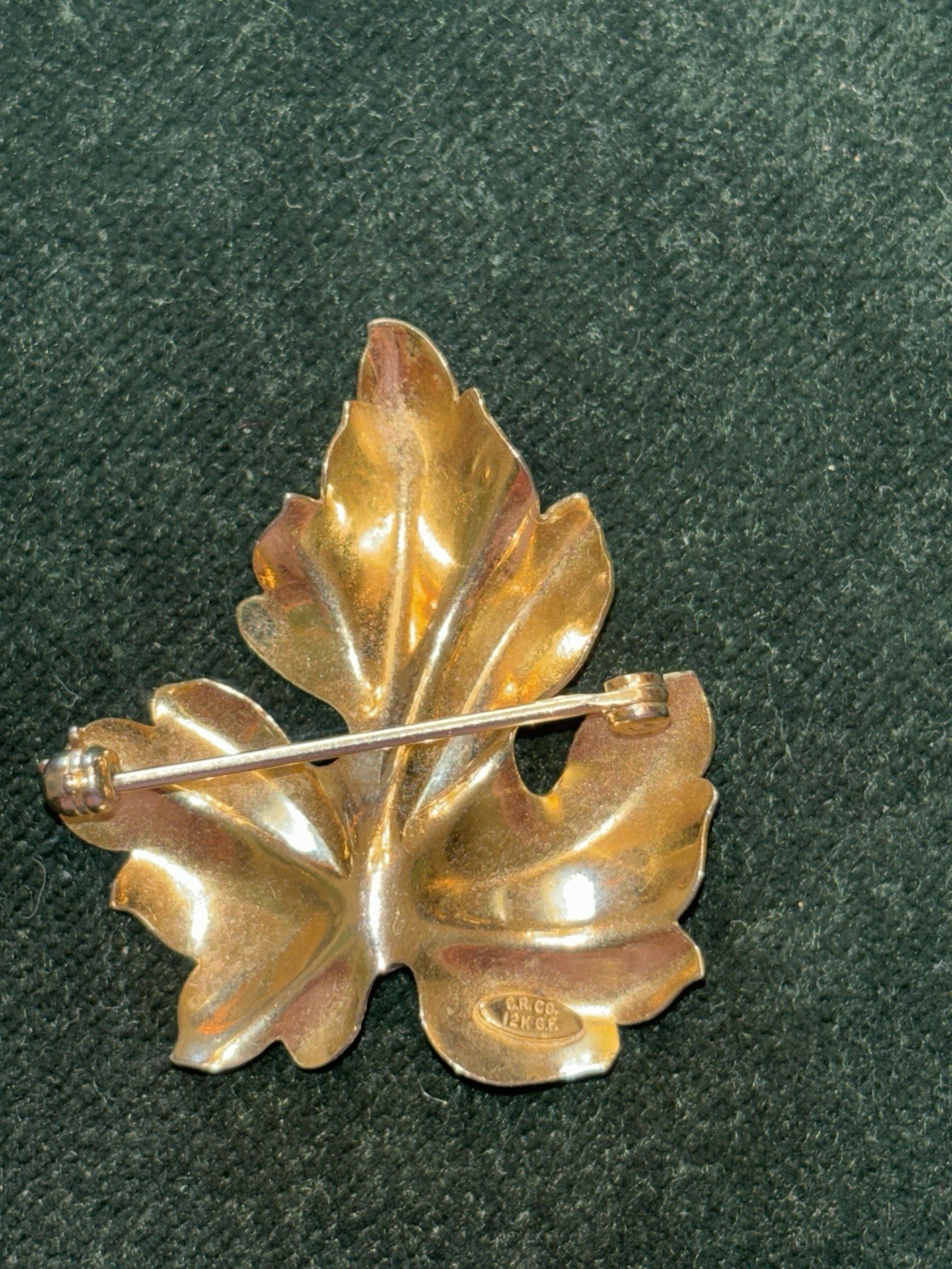 Classic Mid-Century CRCO 12k Gold Filled Leaf w/faux Pearl Pin Brooch