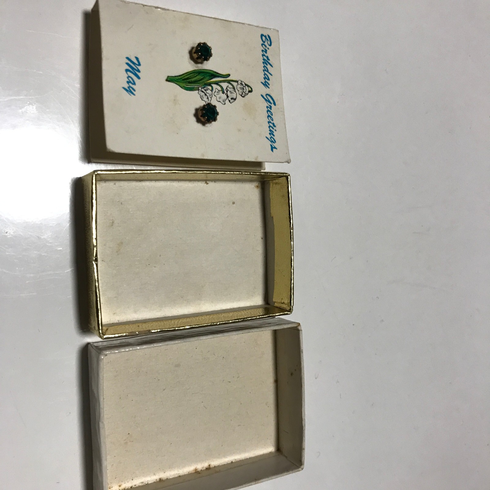 Vintage Gold Tone Earrings May Simulated Emerald Birthstone w/Gift Box! NOS NOI