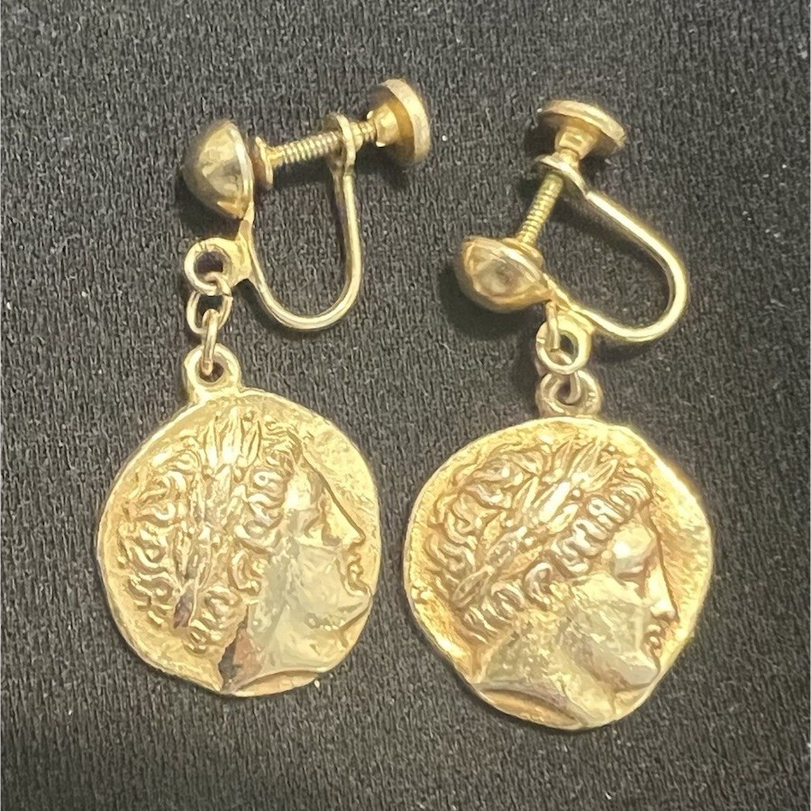 RARE Vintage Museum Replicas GoldTone Greek Coin Drop Earrings Philip II
