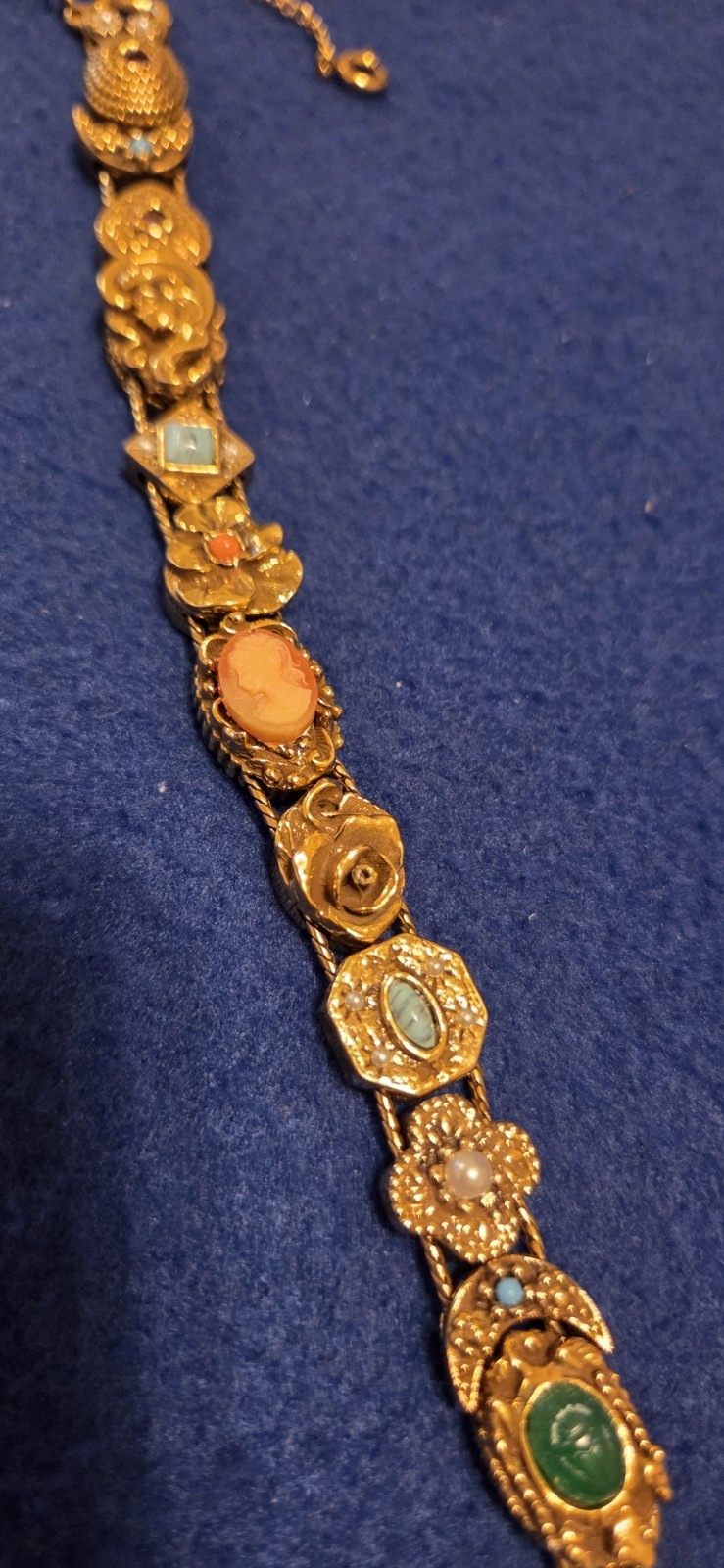 Vintage Goldette NY Victorian Revival Slide A Charm Bracelet. Excellent Cond.