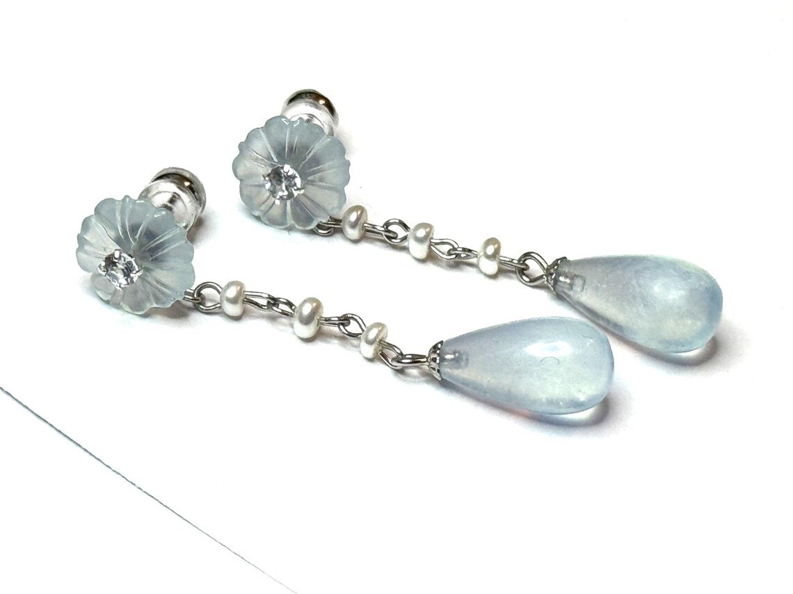 aquamarine earrings natural fresh water pearls 925 Sterling silver