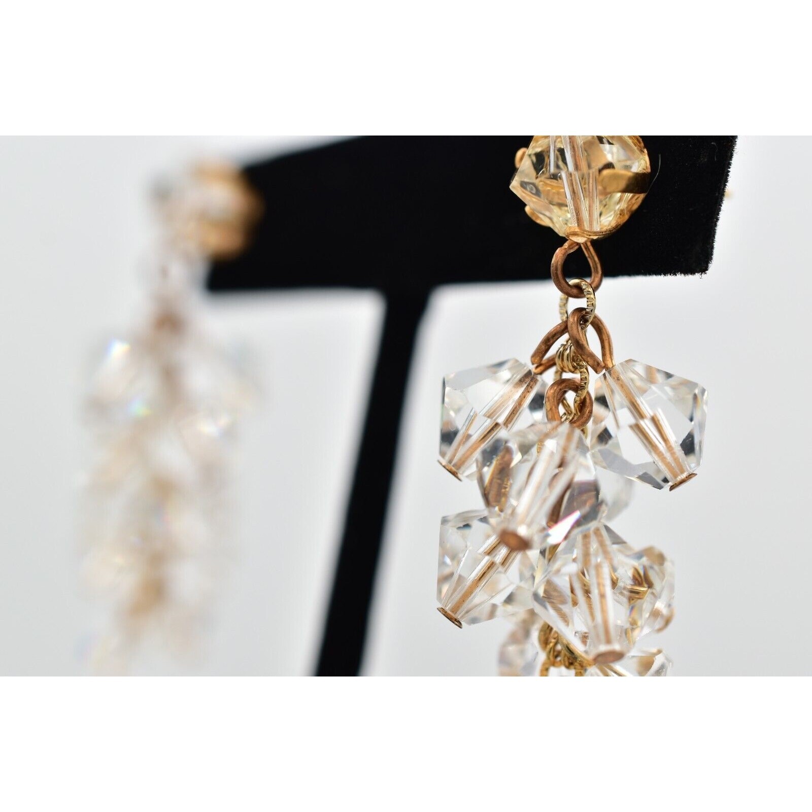 Vintage Clear Austrian Crystal Earrings Dangle Cluster Chain Drop Glam 1950s A24
