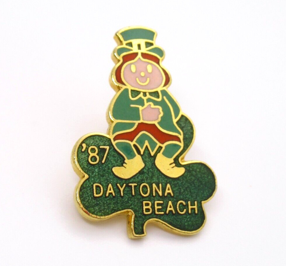 Vintage 1987 Daytona Beach Leprechaun Pin St. Patrick’s Day Shamrock Luck