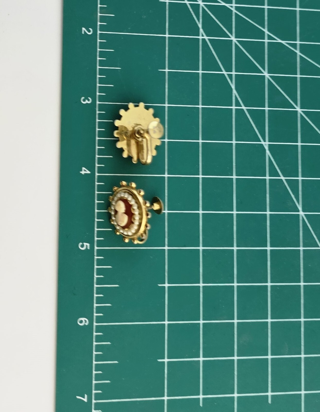 Vintage Cameo Earrings Orange Cream Gold Tone Screw Back 9619