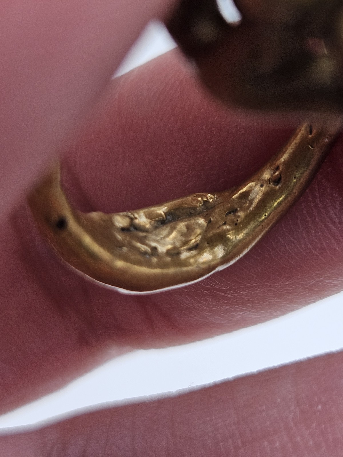 Vintage Modernist Brutalist Brass Red/ Pink Gemstone Cabochon Ring Size 5.5