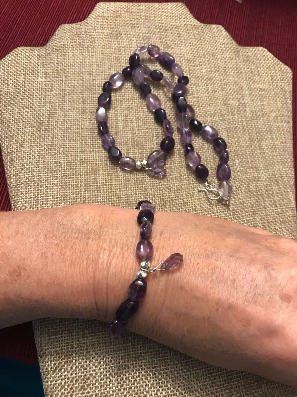ESTATE ARTISAN “TH” AMETHYST NECKLACE 17-18” & BRACELET 7.5” SET STERLING SILVER