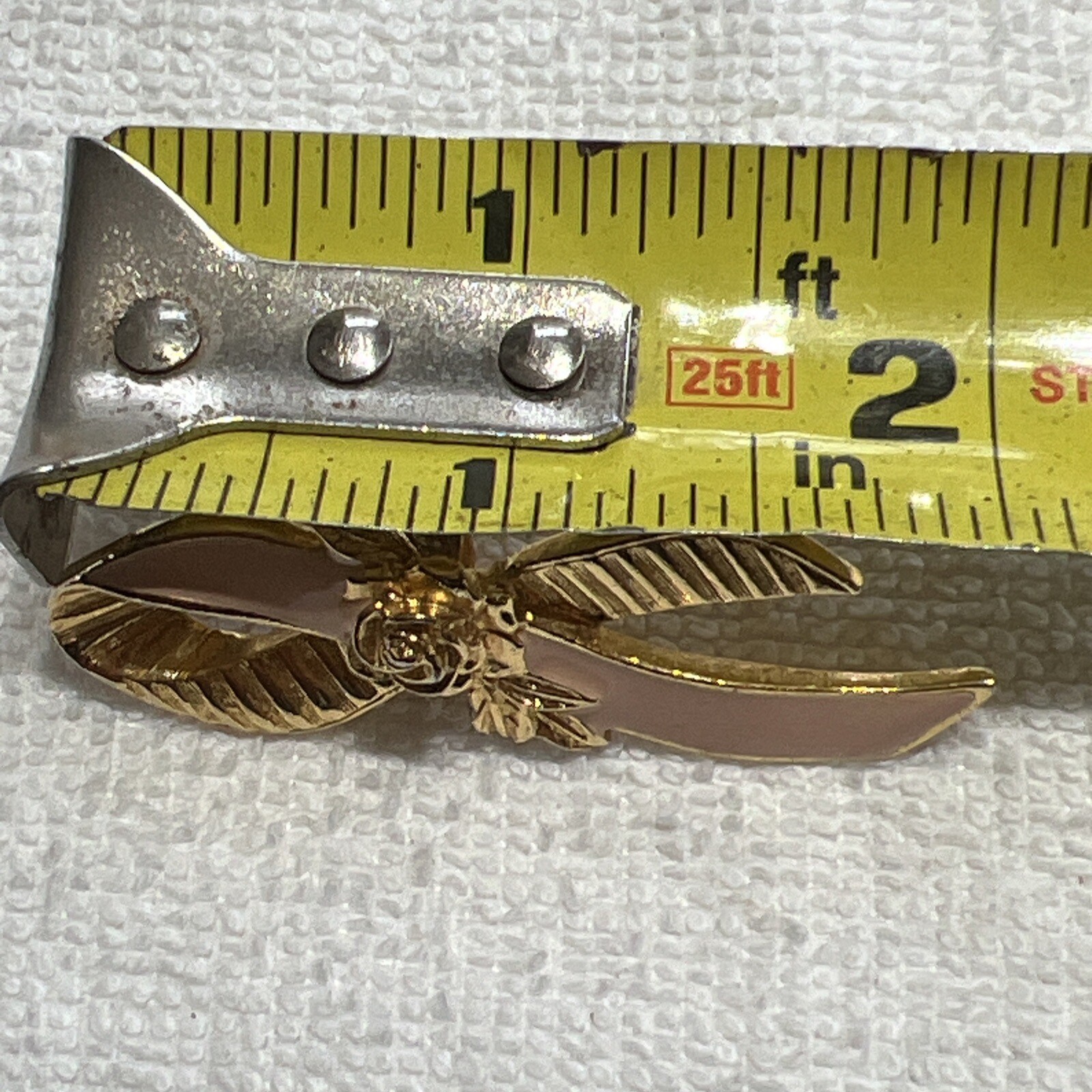 Avon Breast Cancer Lapel Pin Pink Ribbon Rose Gold Plated Enamel Stamped VTG