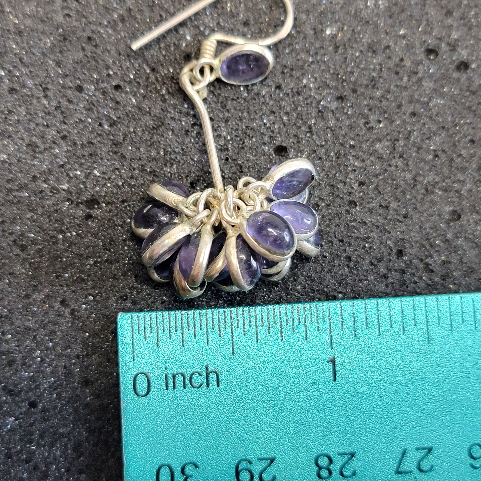 VTG Sterling Silver Cha-Cha Cluster Earrings Iolite Blue Glass Chandelier 925