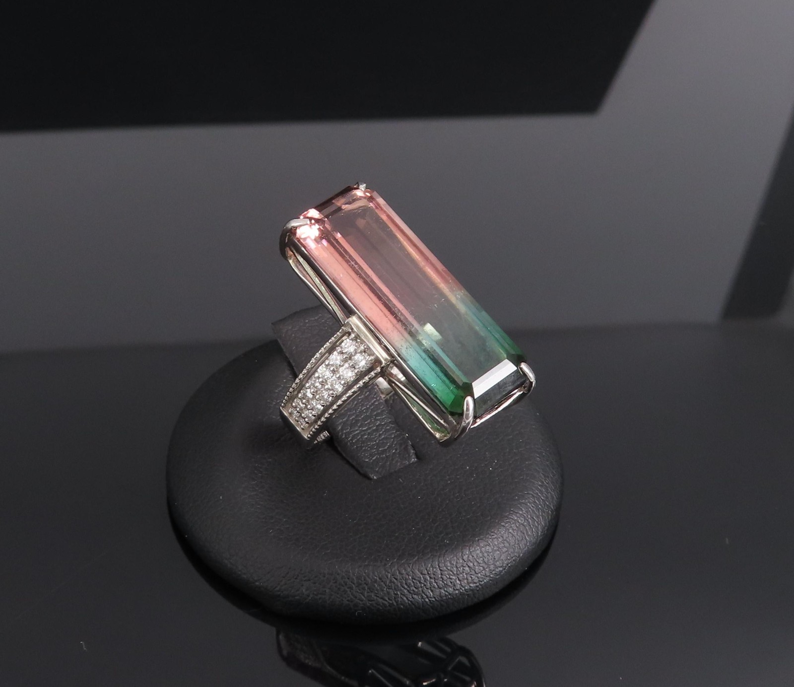 Rare 15.82ct Natural Party Color Tourmaline 0.35ct Diamond Platinum Ring, Size 7