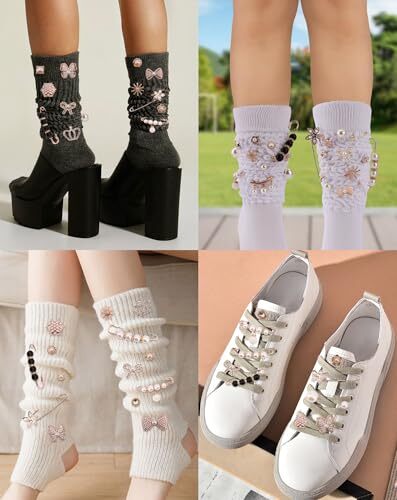 60 Pcs Charms for Socks Shoe, Gold Brooches and Pins for One Size Multicolor