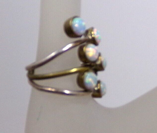 aa VINTG OPAL 925 STERLING SILVER RING SIZE 7 w/six 4mm opal JZ89 j88cr cl88cr