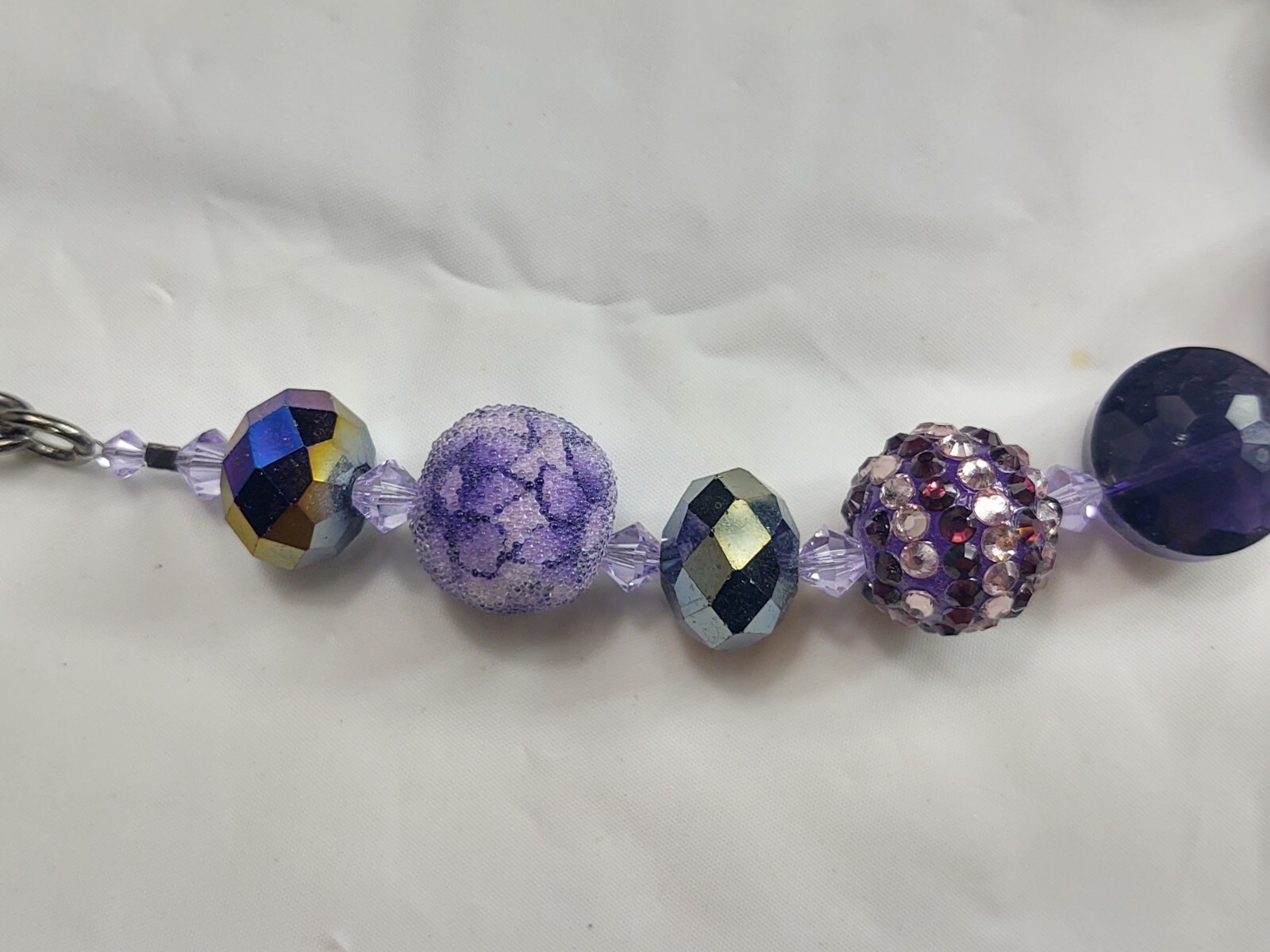 Vintage Beaded Necklace Silver Tone Purple Beads Crystals Toggle Closure Jewelry