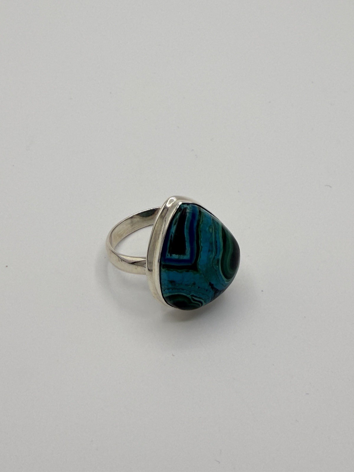 Sterling Silver Ring Chrysocolla Malachite In Vivid Green Chunky 925 Silver Ring