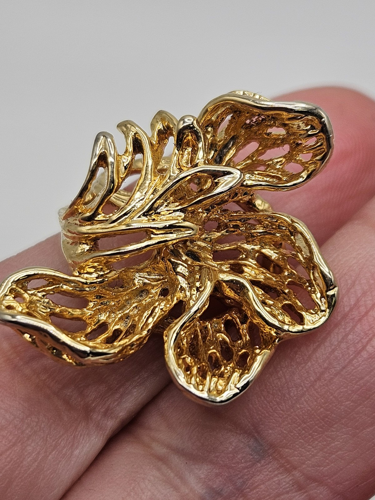 Vintage Modernist Brutalist Gold Tone Finish Over Brass Chunky Ring Size 6