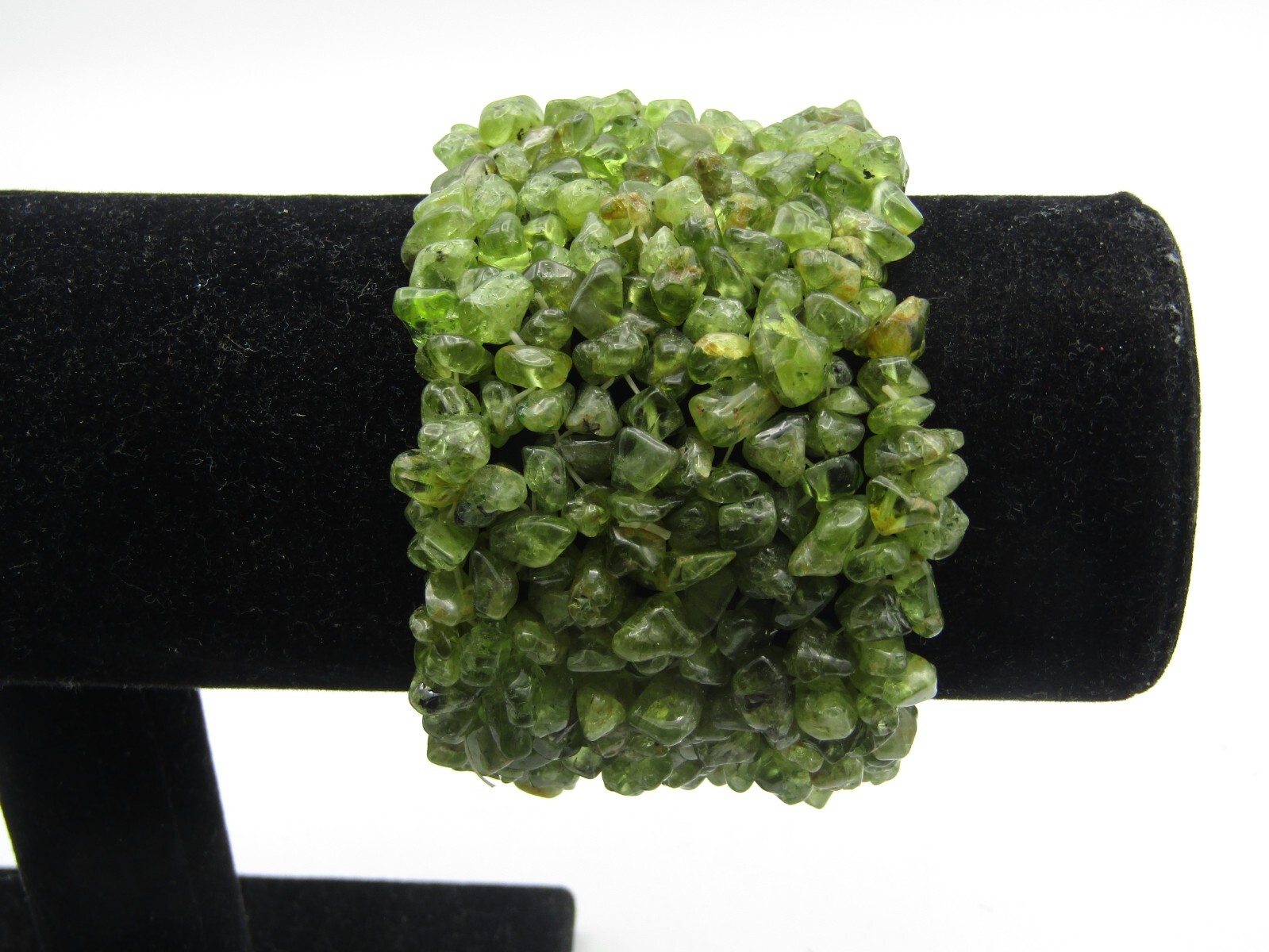 RARE NATURAL GREEN PERIDOT MESH EXPANDING CUFF BRACELET 2″ WIDE z6