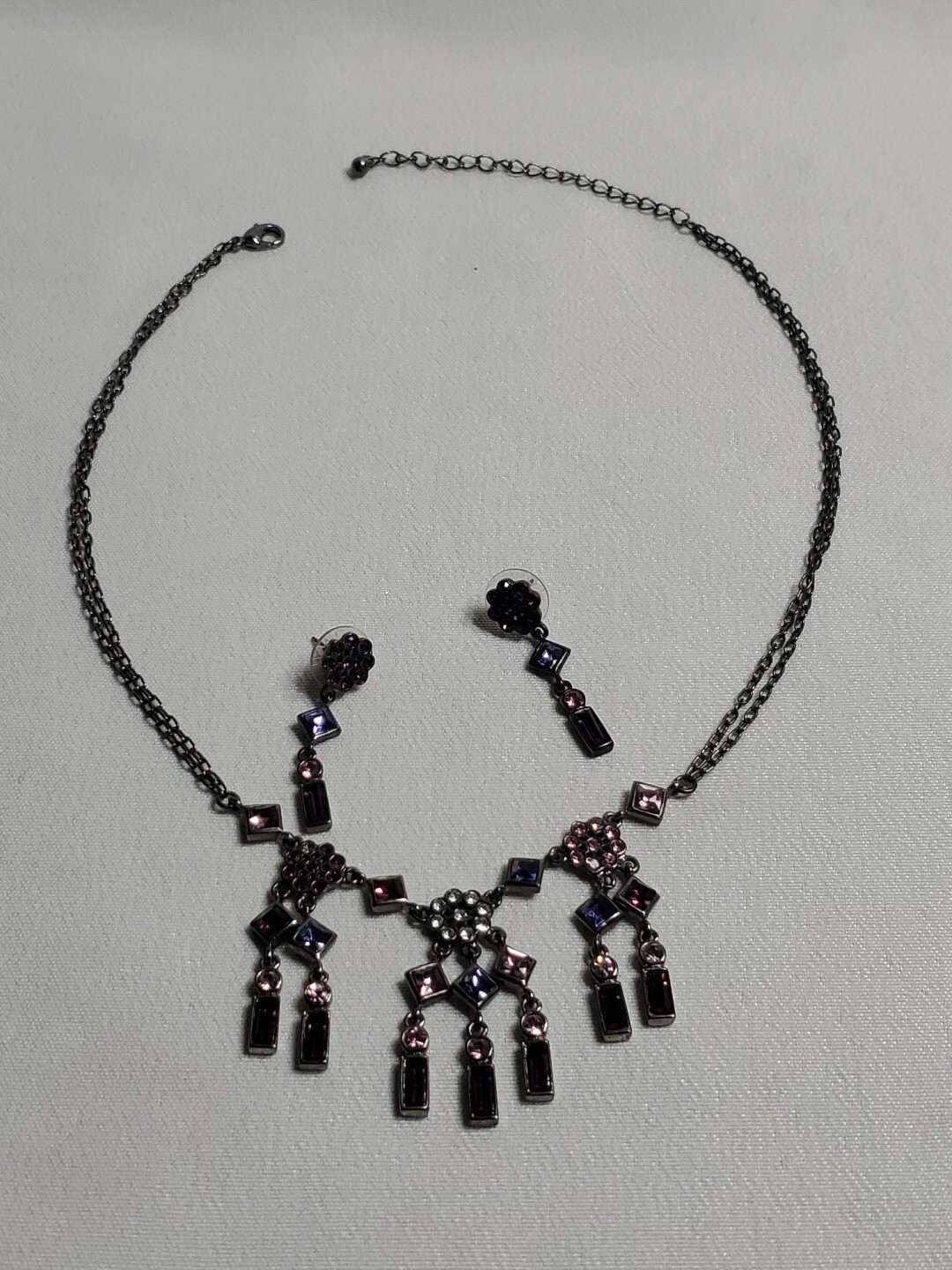 Roman Multicolor Necklace Earring Pinks & Purples Glass Bagettes