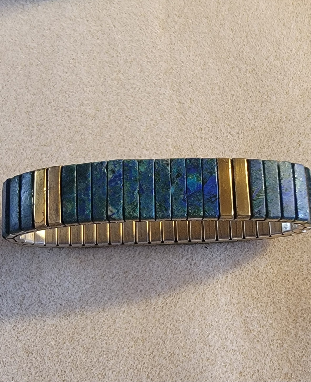 Vintage Blue Lapis Lazuli Stone Stretch Band Bracelet Cuff 1970s