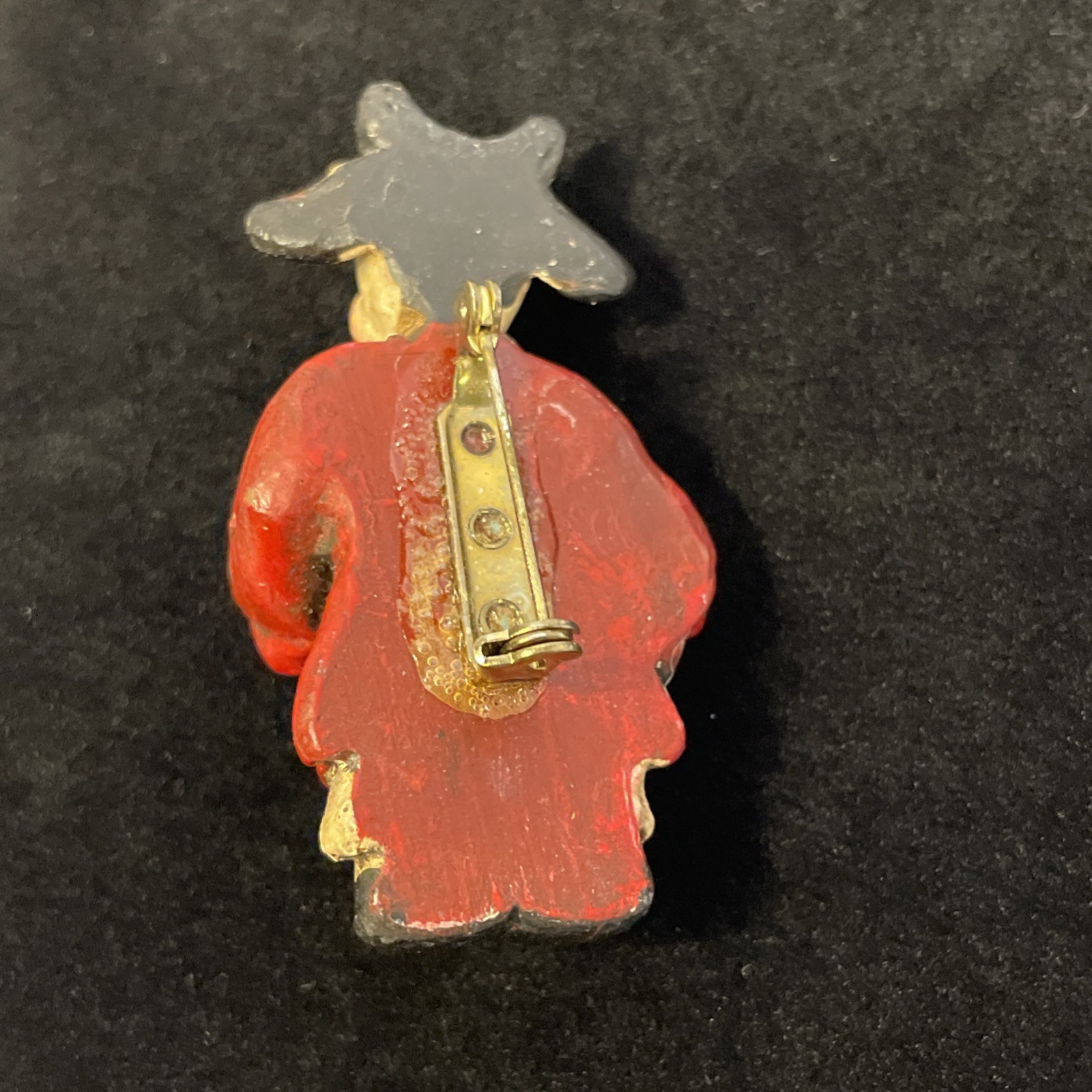 Decorative Pin Painted Ceramic Cow In Red Robe Holding Yellow Flower 2.25 in