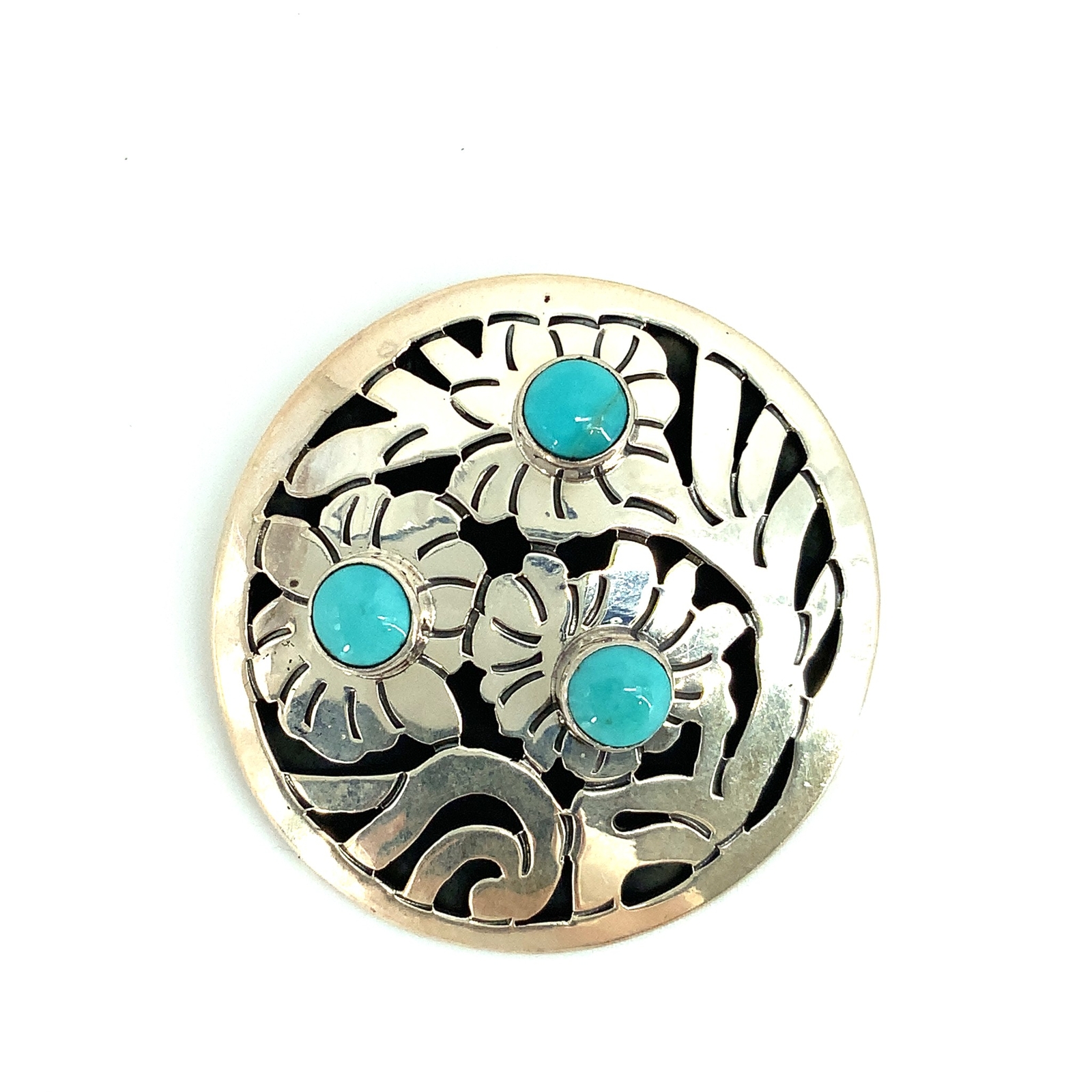Dominique Dinouart DDD Mexico Sterling Silver Turquoise FLOWER CHARIOT pendant
