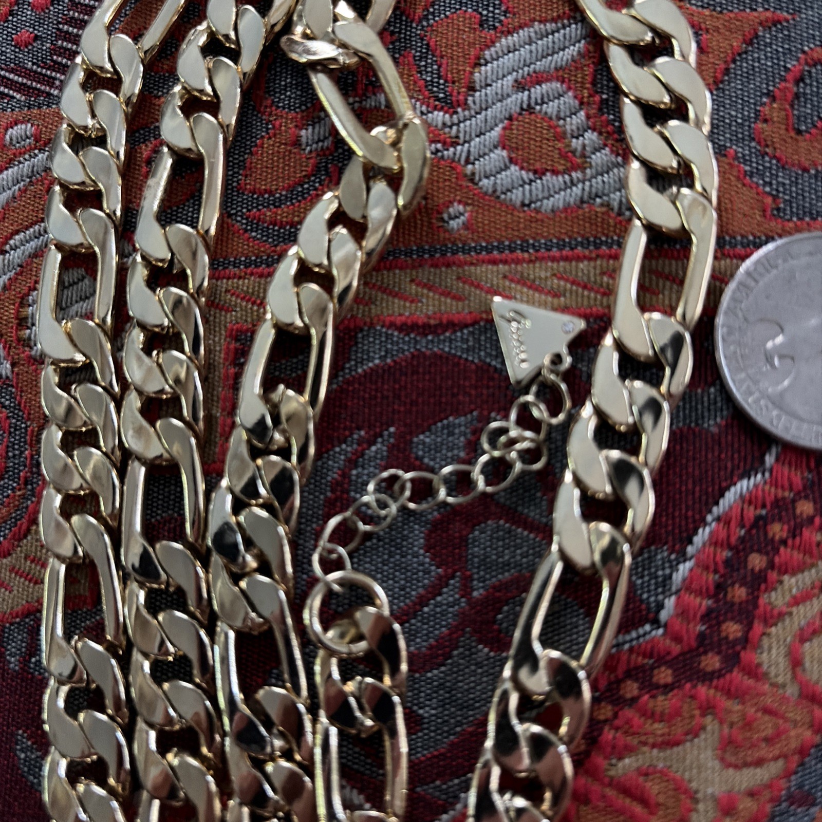 Vtg Guess Gold Tone 1cm Figaro Chain Necklace 29” Chunky Statement