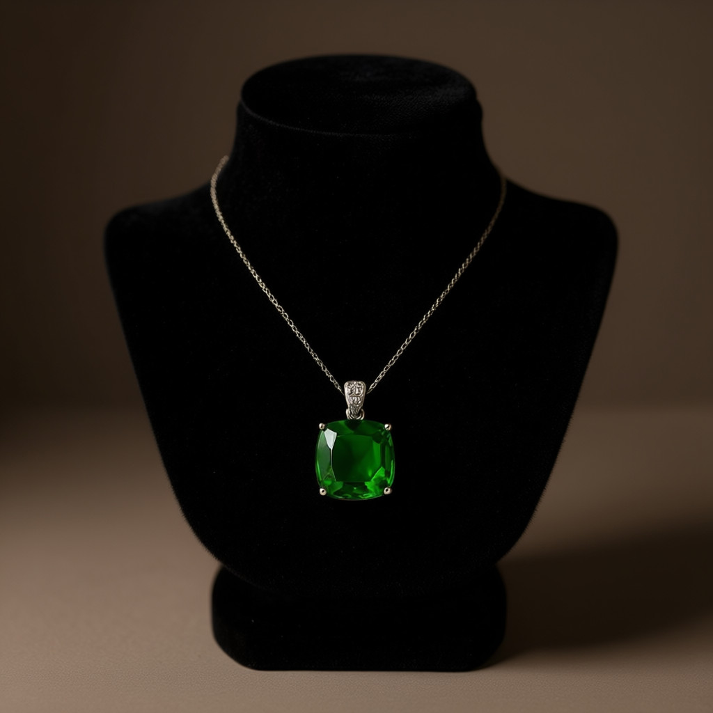 Handmade Green Emerald Cushion Cut Pendant Necklace: Love & Abundance