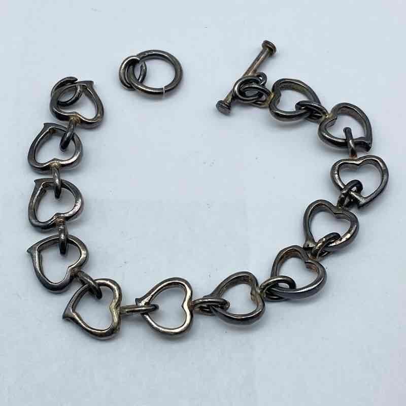 Sterling Silver 925 Glandora Heart Link Toggle Bracelet 7.25″ 21.4g