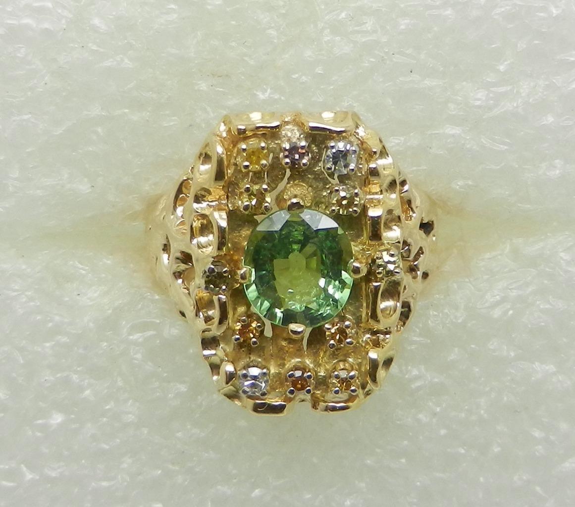 14K Yellow Gold GIA Certified Green Paraiba Tourmaline and Colored Diamond Ring