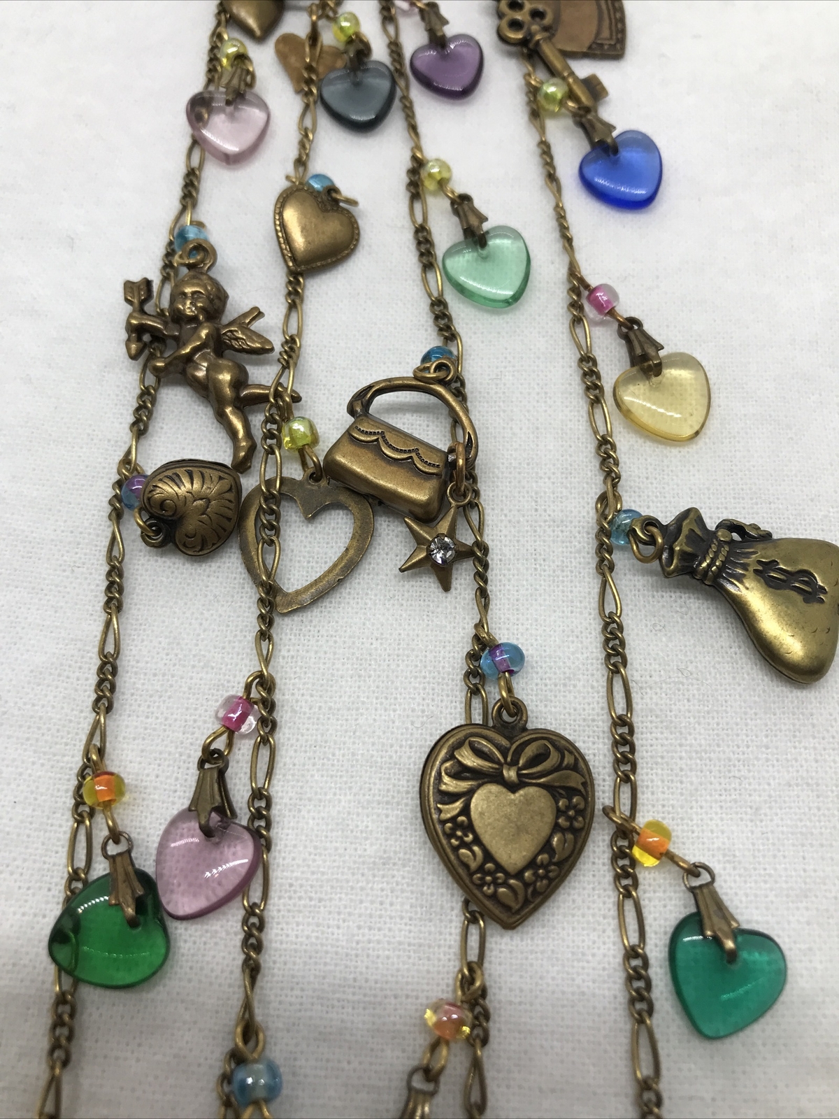 Vintage Glass Works Studio Glass & Brass Charms in Multi Colors Necklace 5