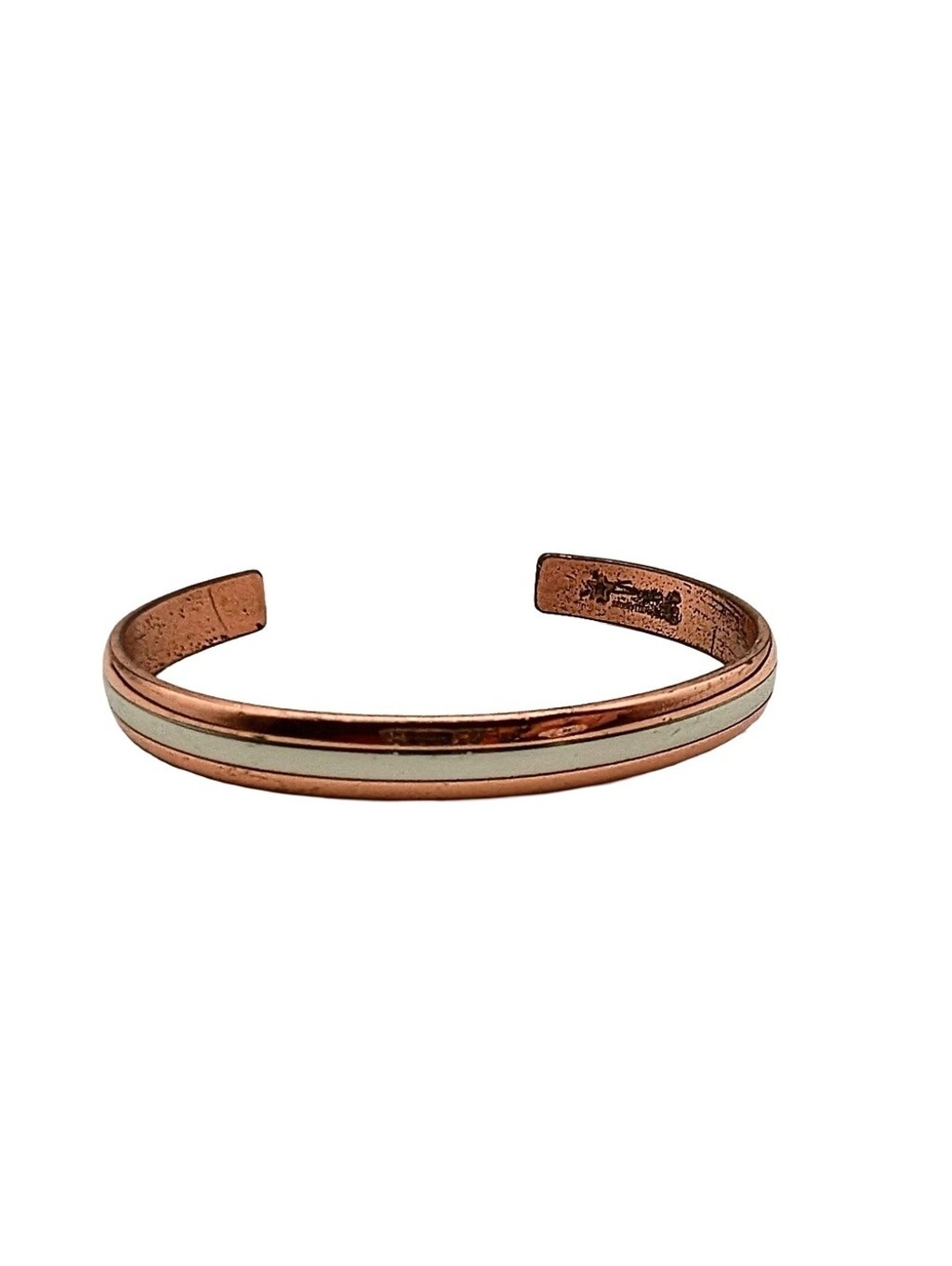 Vintage Copper Cuff Bracelet with Silver Inlay