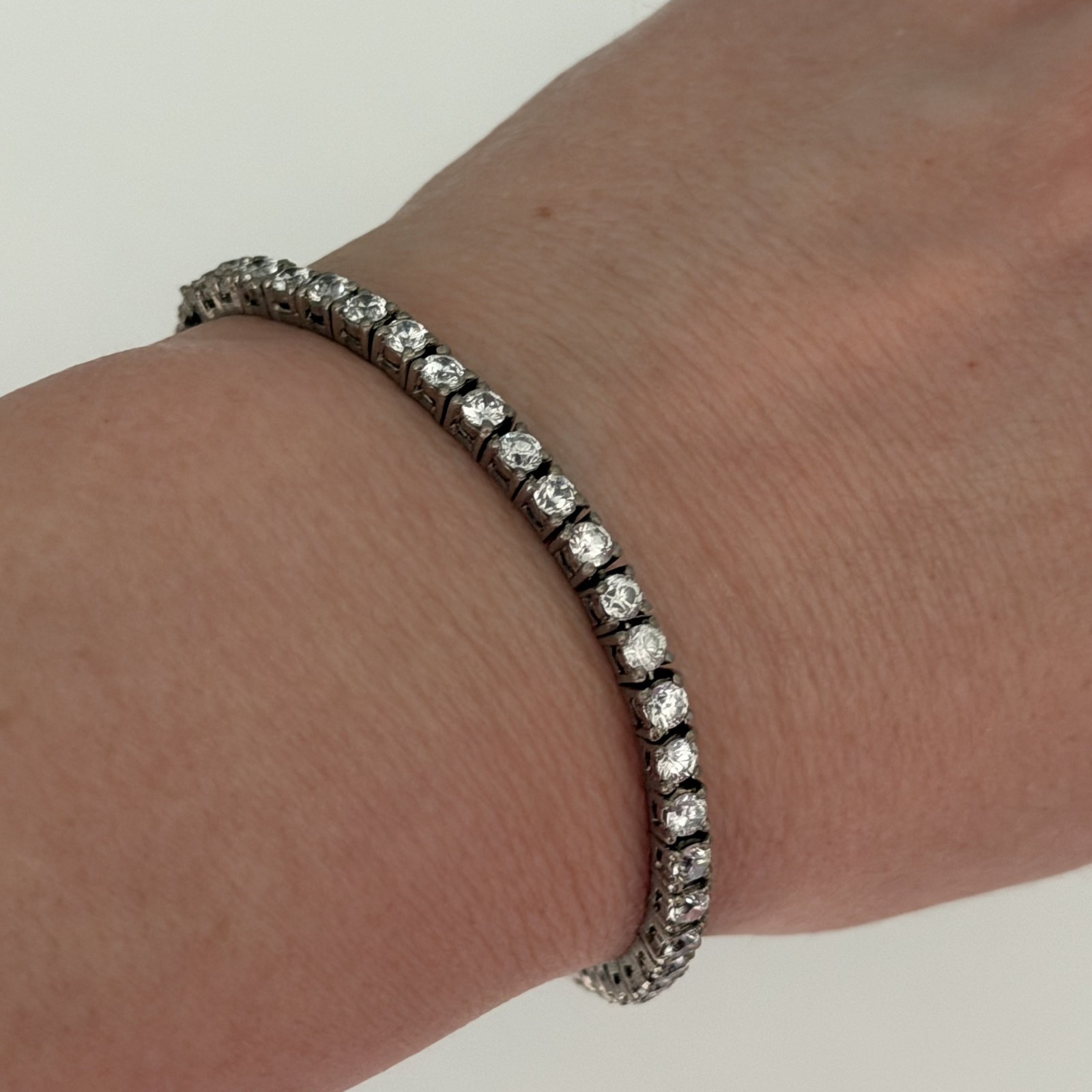 Vintage 925 Sterling Silver Clear CZ Tennis Bracelet 7″