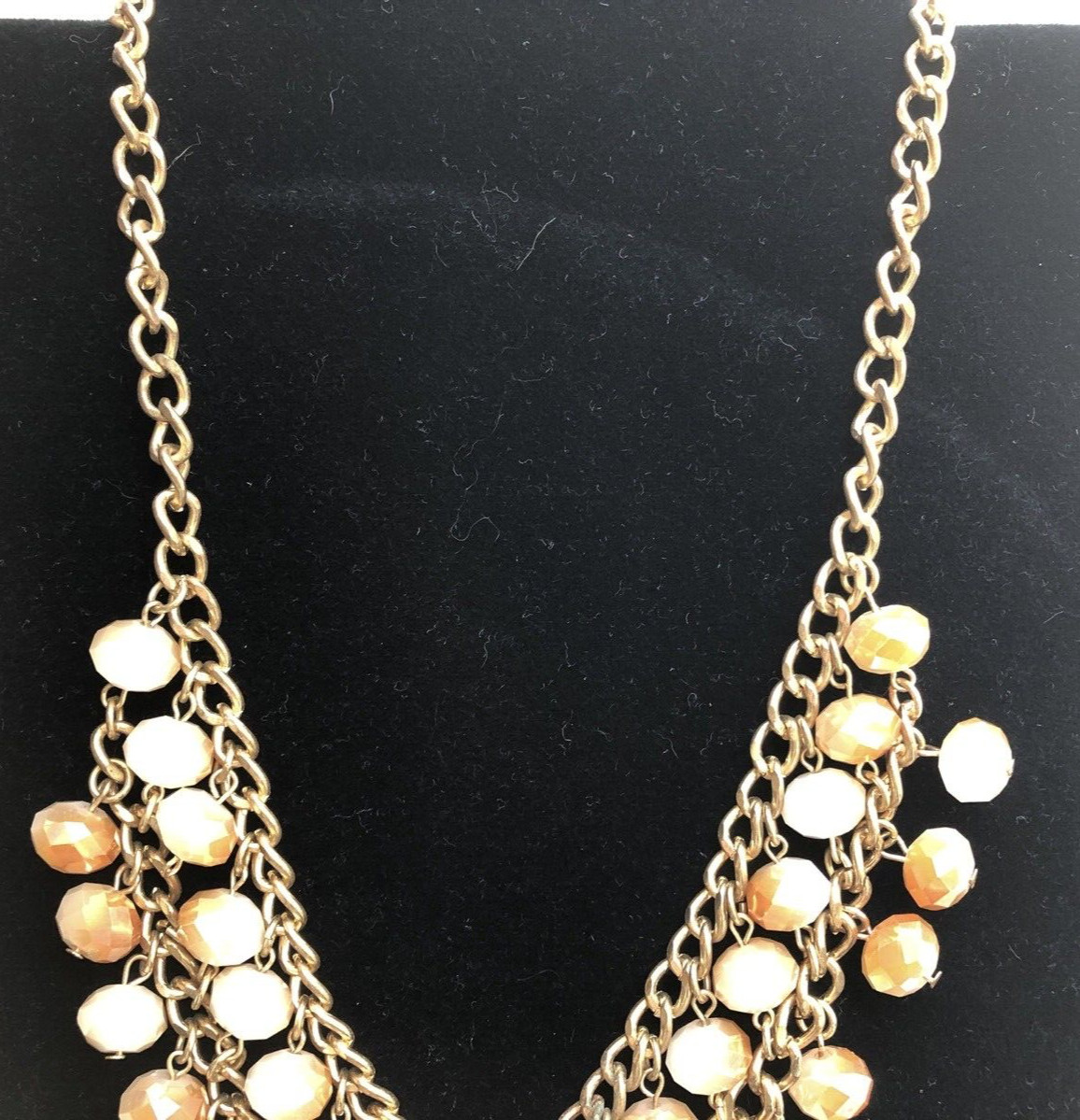 Cara NY Necklace 3 Three Strand Beaded 19.5 inches Length Signed Gold Tone Metal
