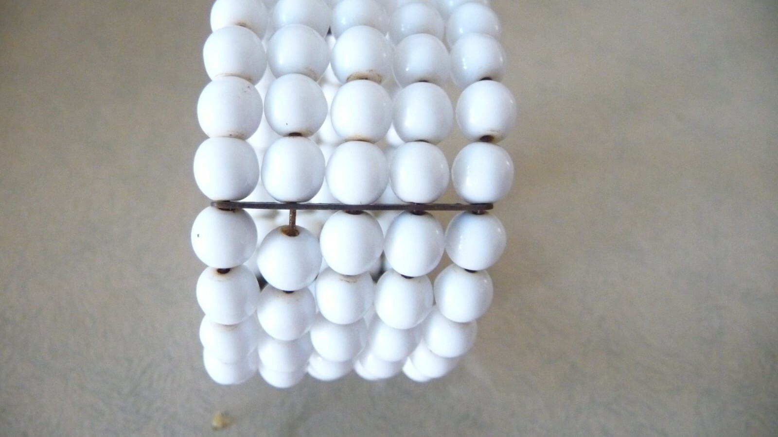 #2/7X vtg costume BRACELET WRAP AROUND CUFF 5 rows WHITE Beads 1 1/4″ W