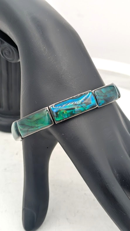 Vintage Stretch Bracelet LIA SOPHIA Abalone Shell Inlay Silver Tone 7″