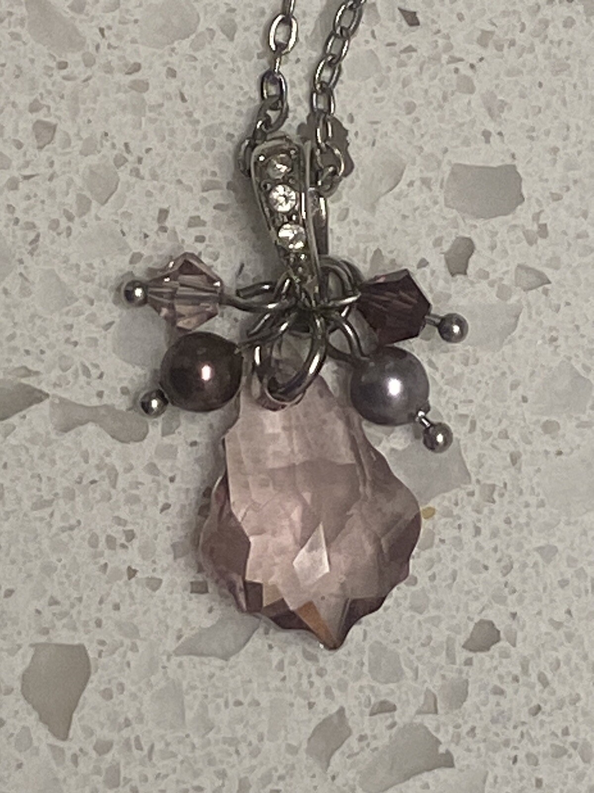 Vintage Pearlmaid JZ Lavender Austrian Crystal Pendant Necklace Purple Boho